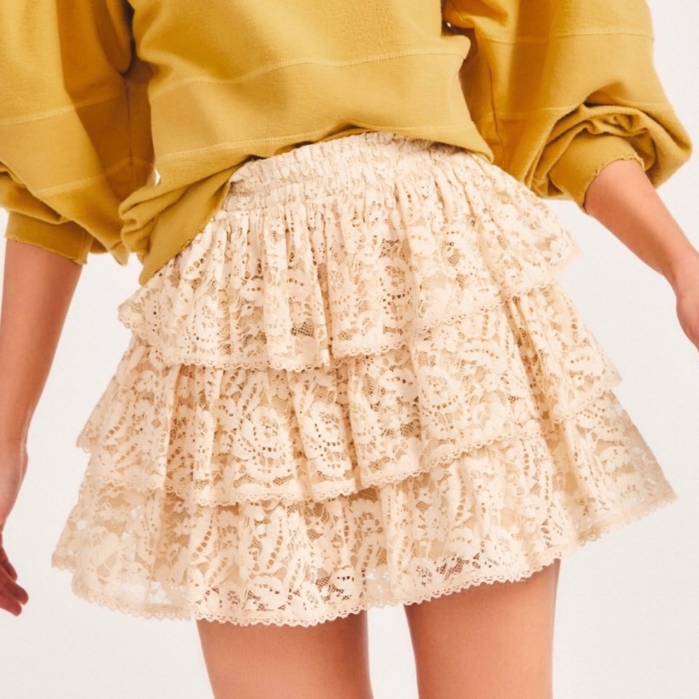 LoveShackFancy Brynlee Skirt Buttercream Love Shack Fancy Lace Tiered Skirt XS